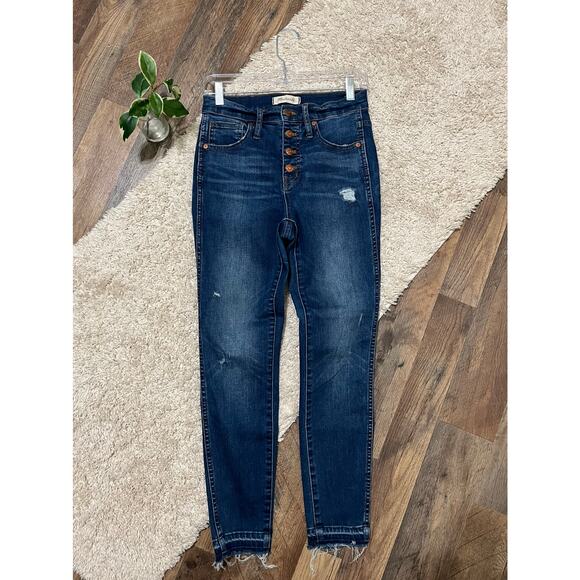 Madewell Size 26 Raw Hem Button Fly Distressed 10" High Rise Skinny Jeans - Picture 1 of 8